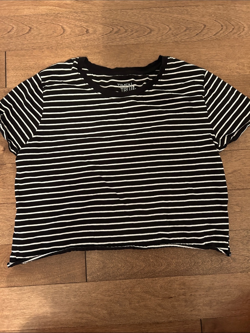 Time and Tru Black and White Striped Crop Top